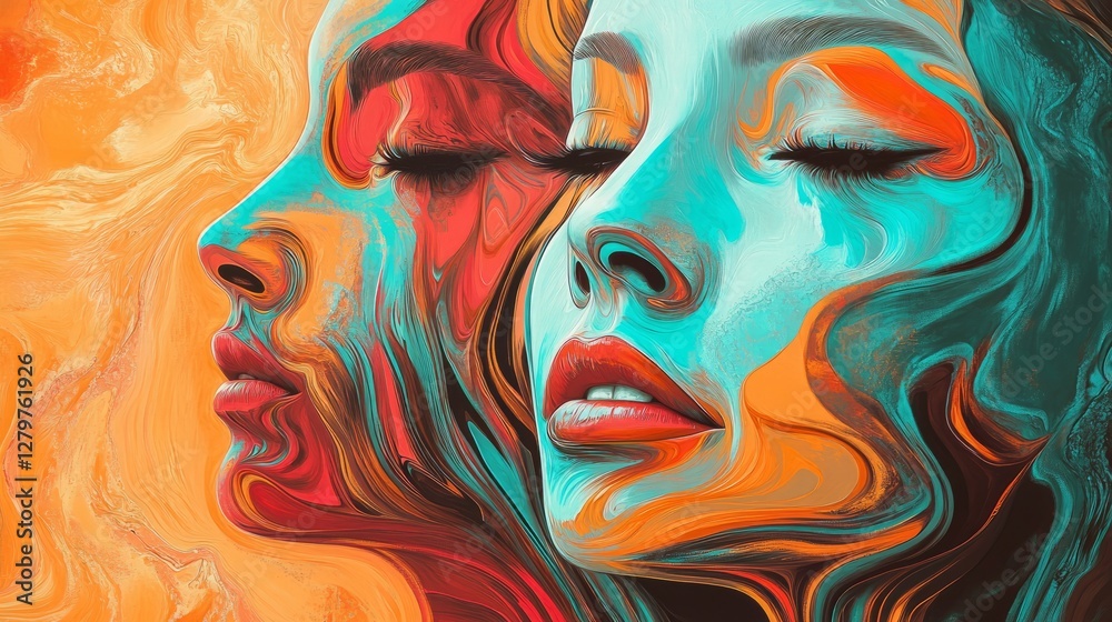 Surreal Pop Art Faces Abstract Digital Painting Surreal Pop Art Faces Abstract Digital Painting