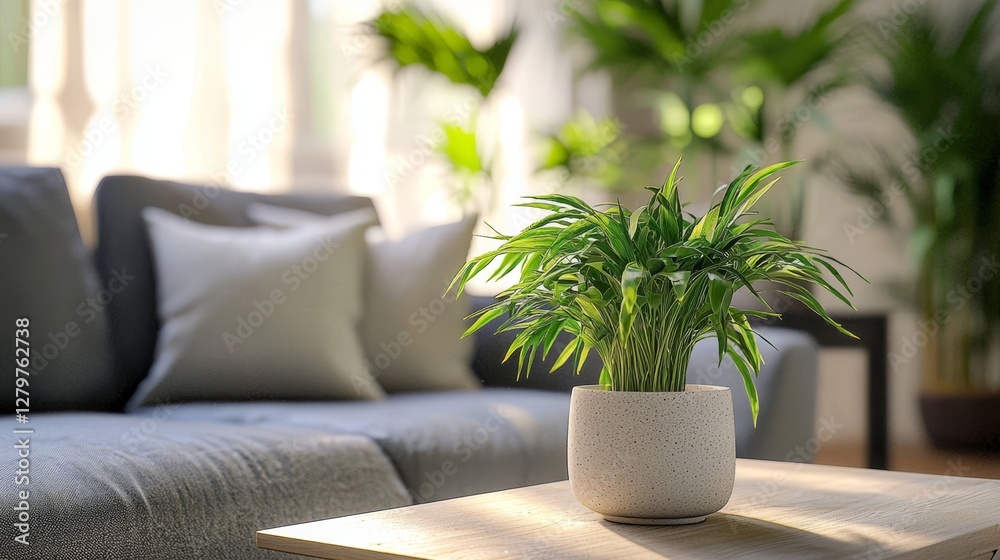 Fototapeta premium A cozy living room featuring a vibrant potted plant.