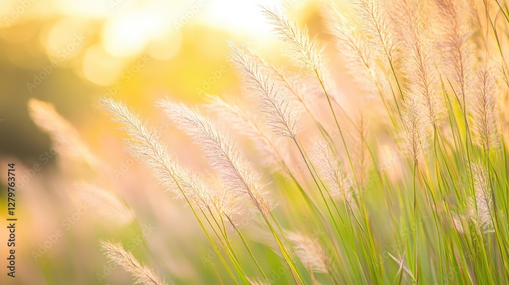 Soft focus grassland scene, delicate blades of grass swaying in the wind. Soft focus grassland scene, delicate blades of grass swaying in the wind.