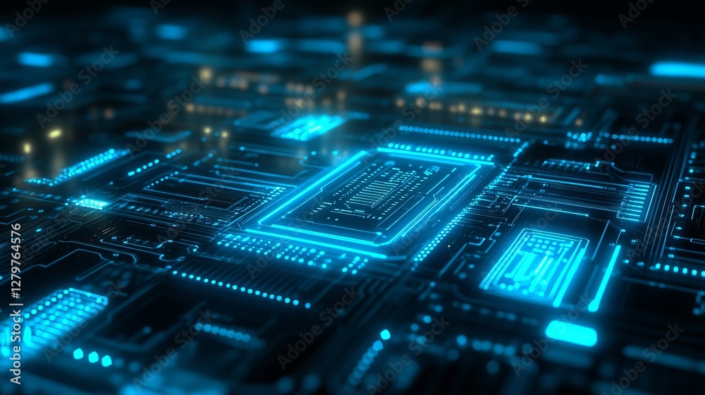 Neon Blue Circuit Board Futuristic Tech Background Neon Blue Circuit Board Futuristic Tech Background