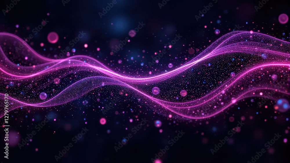 Obraz premium Abstract Light Waves with Vibrant Particles in Dark Background