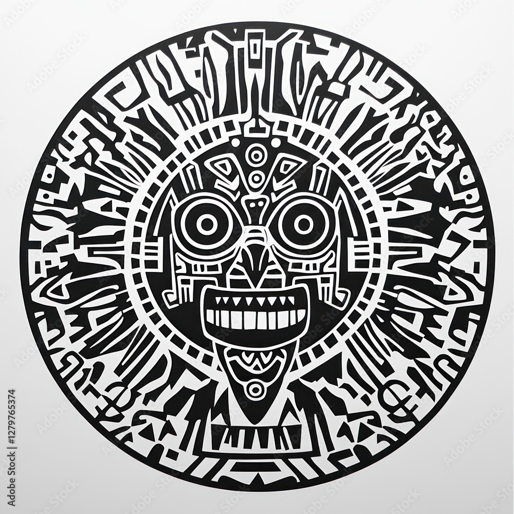Abstract Circular Design Featuring a Stylized Mask