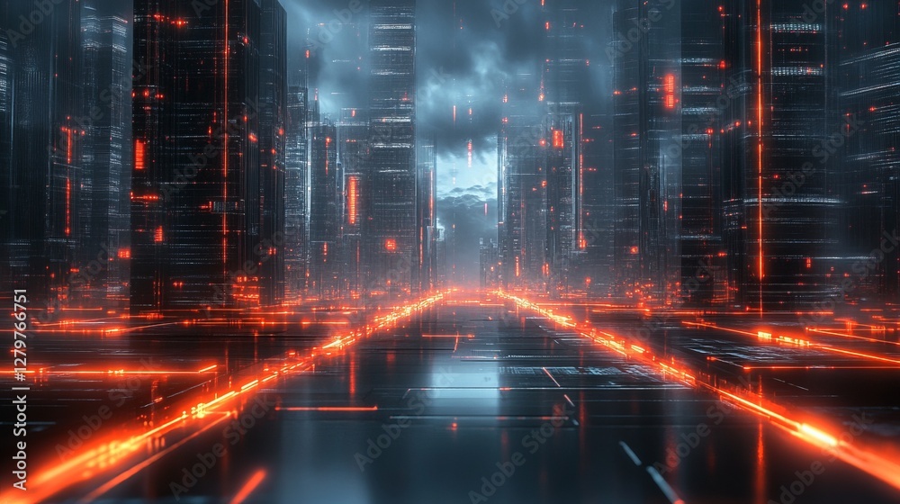Fototapeta premium Neon City Road Futuristic Glowing Pathway