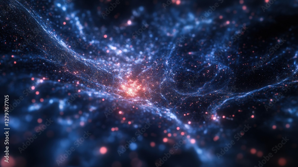 Cosmic Dance of Nebulae: An artistically rendered cosmic panorama showcases a vibrant nebula with swirling formations and celestial particles, painted in deep blues and fiery oranges. Cosmic Dance of Nebulae: An artistically rendered cosmic panorama showcases a vibrant nebula with swirling formations and celestial particles, painted in deep blues and fiery oranges.
