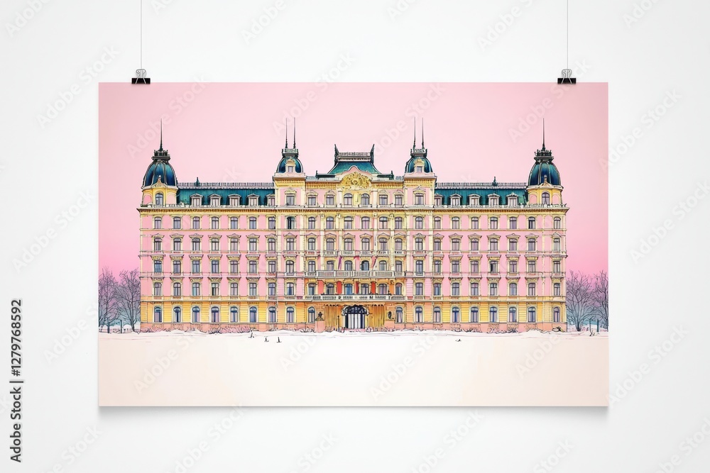 Naklejka premium Elegant White Background Featuring The Grand Budapest Hotel