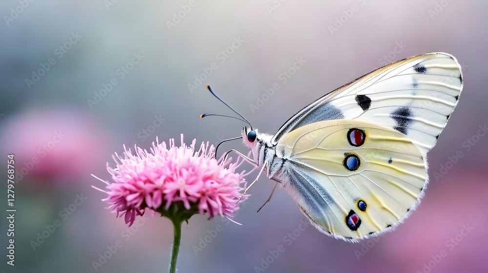 Butterfly feeding on pink flower in garden Butterfly feeding on pink flower in garden