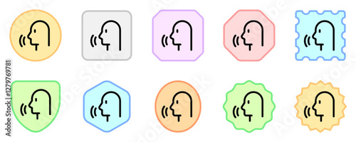 Vector person speaking, speech recognition, voice activation icon. Black, white background. Perfect for app and web interfaces, infographics, presentations, marketing, etc.