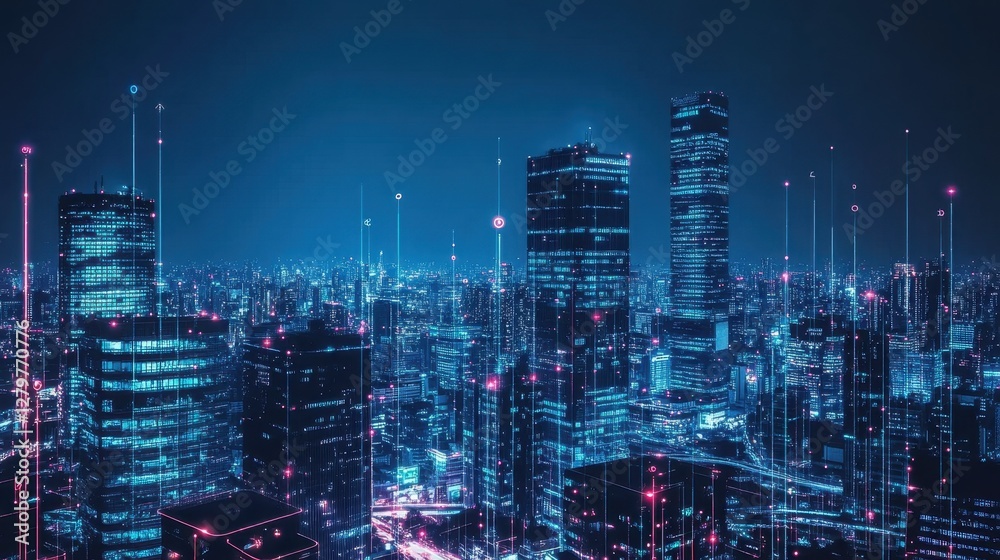 Cityscape of the Future: A breathtaking cityscape illuminated by glowing neon lights, showcasing the advancements of technology and the interconnectedness of urban life. Cityscape of the Future: A breathtaking cityscape illuminated by glowing neon lights, showcasing the advancements of technology and the interconnectedness of urban life.