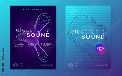 Edm Set. Sound Magazine. Concert Cover. Green Party Flyer. Nightclub Radio Illustration. Blue Techno Background. Dance Electro Element. Pink Edm Set