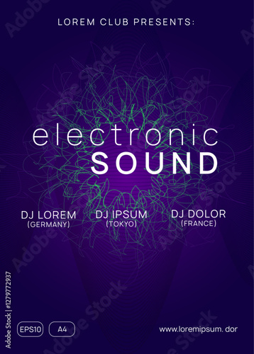 Discotheque Set. Electro Vector. Blue Music Banner. Violet Dance Flyer. Night Club Event. Techno Concert Graphic. Psychedelic Beat Illustration. Pink Discotheque Set