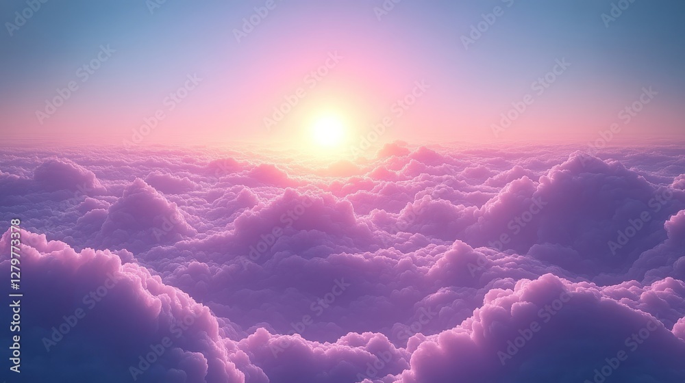 Sunrise above clouds, serene, ethereal, aerial view Sunrise above clouds, serene, ethereal, aerial view