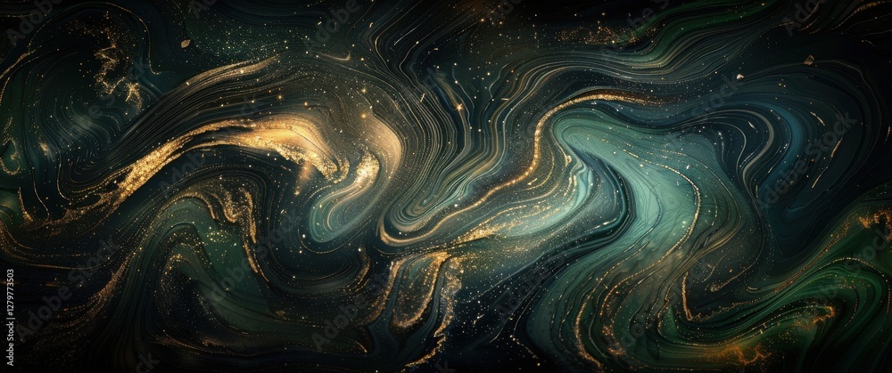 Grainy abstract swirls of dark green and gold shimmer with metallic accents and layered shadows, an organic yet artificial pattern. Grainy abstract swirls of dark green and gold shimmer with metallic accents and layered shadows, an organic yet artificial pattern.