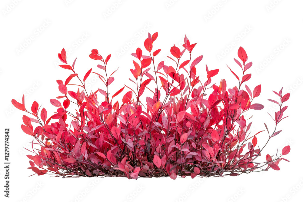 Vibrant Red Foliage with Delicate Leaves Against a White Background Vibrant Red Foliage with Delicate Leaves Against a White Background