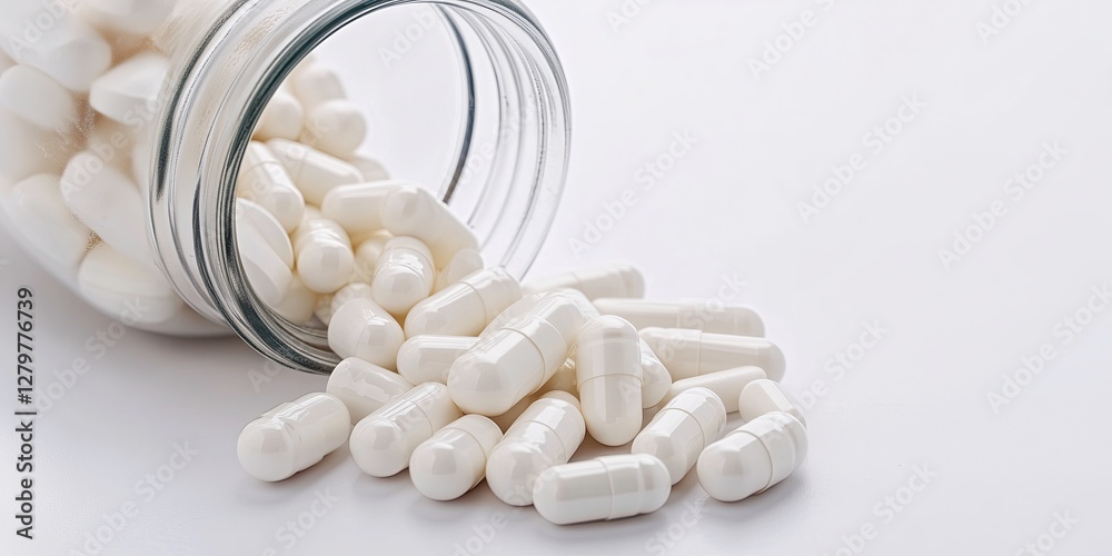 White Capsules Spilled from Jar
