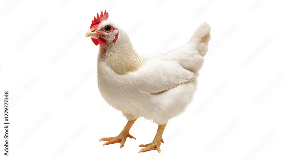 Fototapeta premium White chicken stands proudly in a studio setting