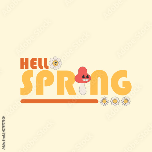 hello Spring flat design, spring sale poster,