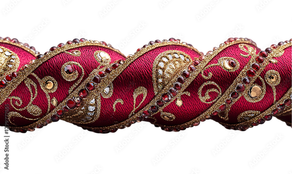 Obraz premium Ornate red fabric ribbon with gold embellishments