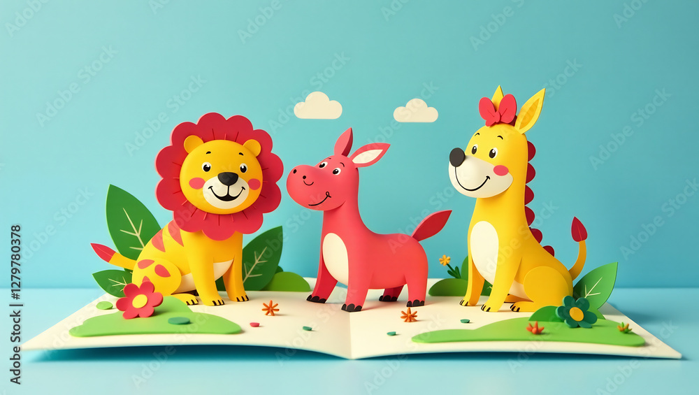 Playful Children's Pop-Up Card – A fun and engaging pop-up card with animated characters, bright colors, and interactive elements designed for kids' celebrations. Playful Children's Pop-Up Card – A fun and engaging pop-up card with animated characters, bright colors, and interactive elements designed for kids' celebrations.