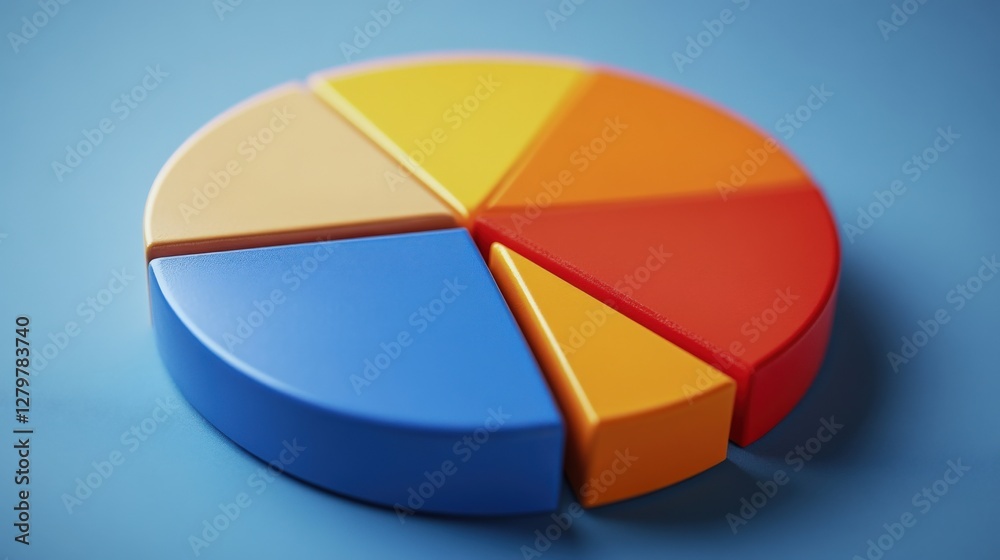 Obraz premium Colorful pie chart segments arranged on a blue background illustrating data representation concepts