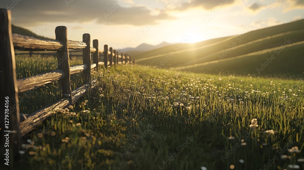 Obraz premium Sunset over rolling hills nature landscape tranquil environment rural setting serene viewpoint