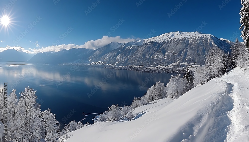 Obraz premium Snowy Alpine Lake Panoramic View