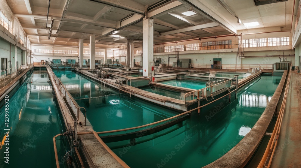 Serene Teal Pools of an Abandoned Water Treatment Facility Serene Teal Pools of an Abandoned Water Treatment Facility
