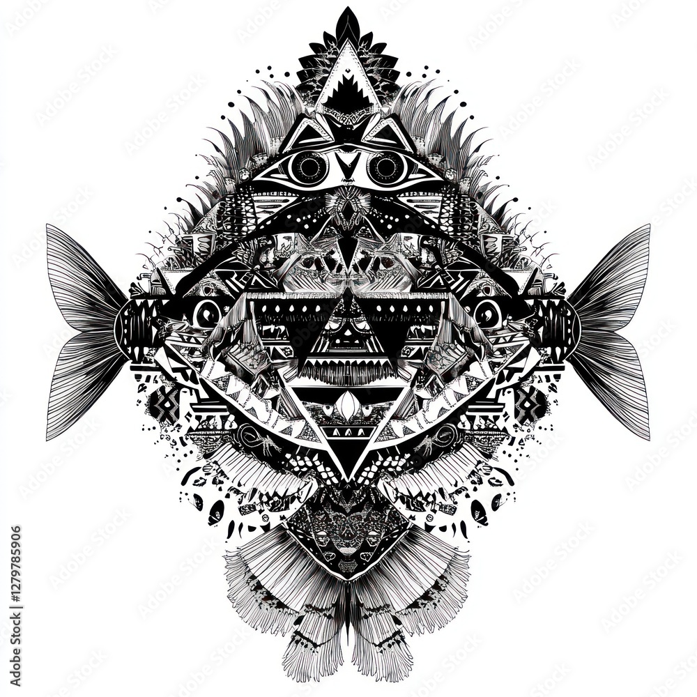 Fototapeta premium Abstract Black and White Fish Mandala Design