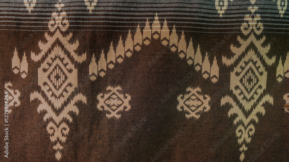 Intricate Traditional Textile with Beige Ikat Design