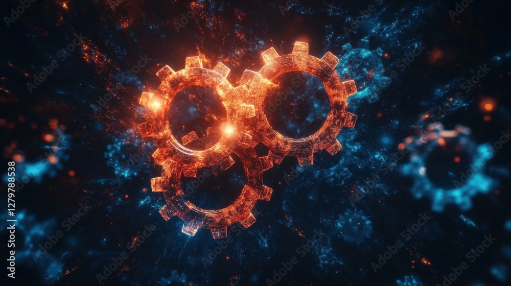 Abstract representation of interconnected gears in vibrant blue and orange colors, symbolizing technology and innovation Abstract representation of interconnected gears in vibrant blue and orange colors, symbolizing technology and innovation