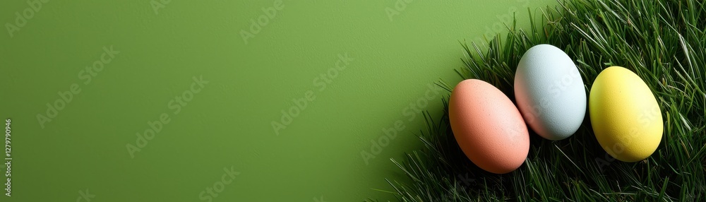 Colorful Easter Eggs on Fresh Green Grass Background for Spring Celebration and Festive Decor Colorful Easter Eggs on Fresh Green Grass Background for Spring Celebration and Festive Decor