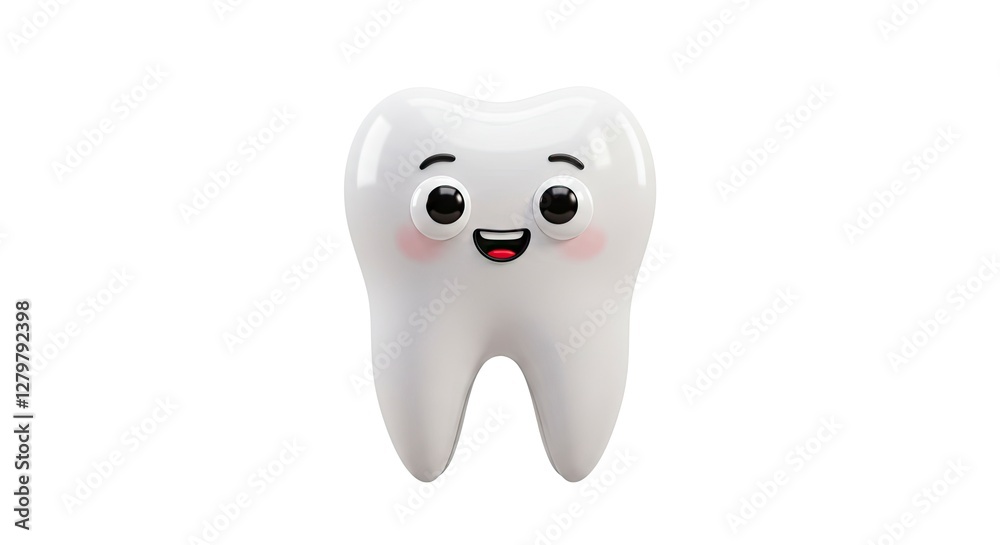 Happy Tooth Character on White Background for Dental Health Concept Happy Tooth Character on White Background for Dental Health Concept