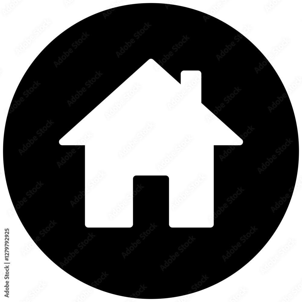 Black single round homepage button icon, simple house real estate flat design concept pictogram vector for app ads web banner button ui ux interface elements isolated on white background Black single round homepage button icon, simple house real estate flat design concept pictogram vector for app ads web banner button ui ux interface elements isolated on white background