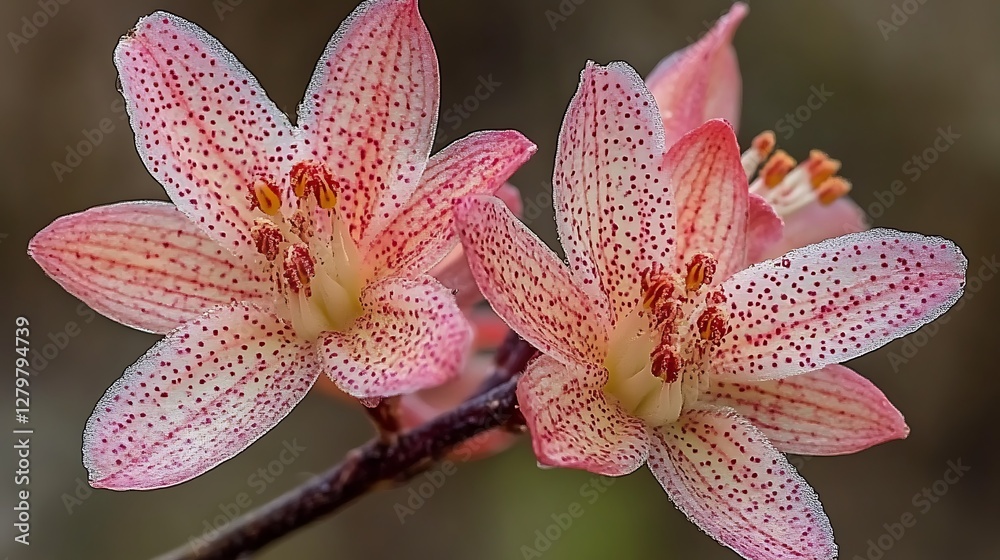 Fototapeta premium Closeup pink speckled flowers outdoors