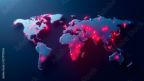 World map with glowing red point