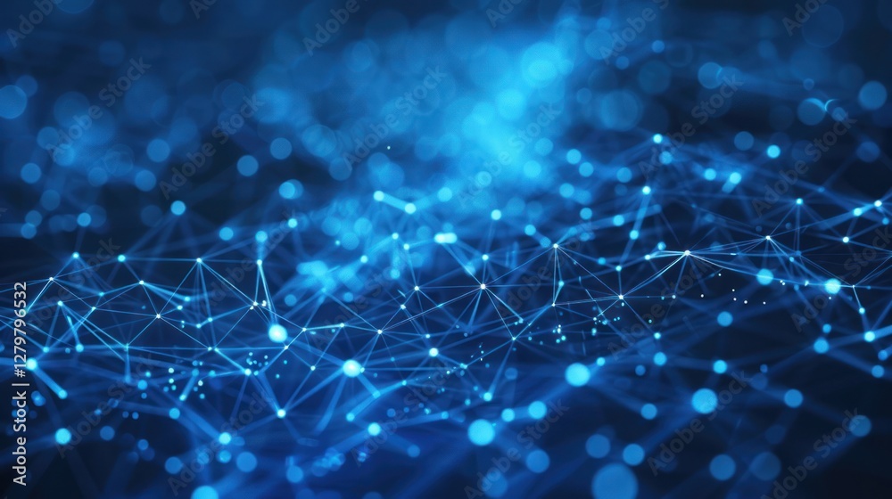 Abstract network visualization in dark blue, network connections Abstract network visualization in dark blue, network connections