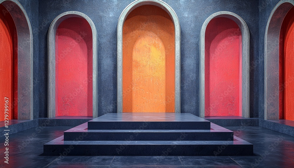 Fototapeta premium The orange and red room with a stage inside architecture structure