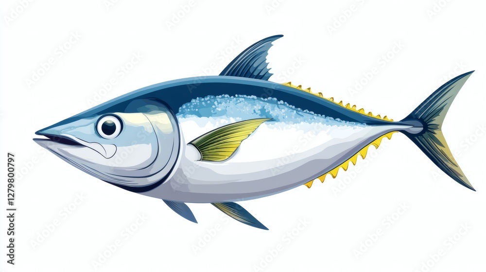 Fototapeta premium Colorful Cartoon Illustration of a Bluefin Tuna Fish Swimming