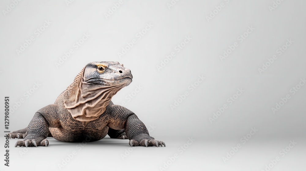 Fototapeta premium Detailed Close-Up of a Lizard on Neutral Background with Realistic Textures and Intricate Features