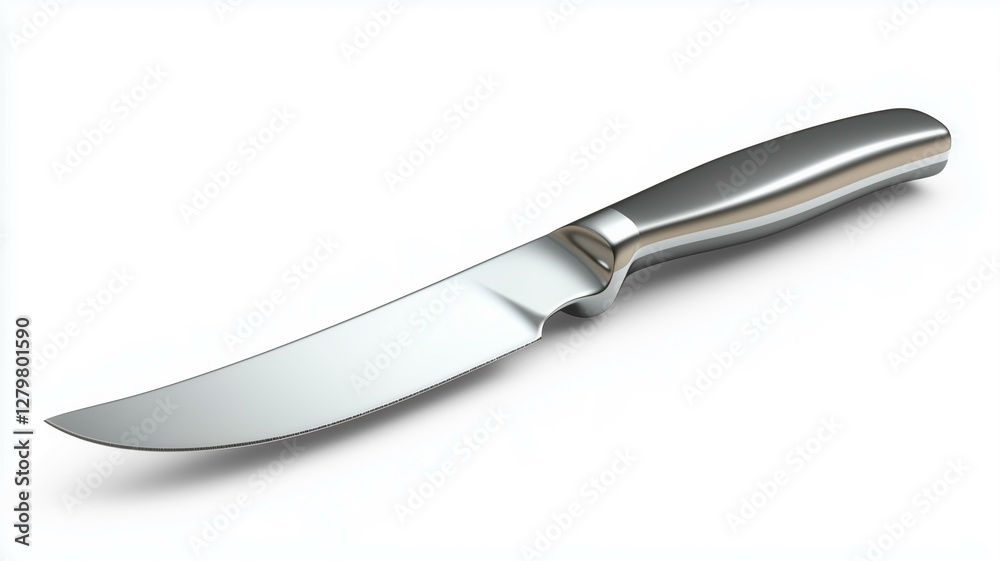 Obraz premium Ultra-realistic image of a stainless steel butter knife with a polished blade, isolated on a white background 