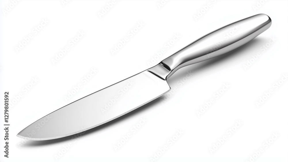 Fototapeta premium Ultra-realistic image of a stainless steel butter knife with a polished blade, isolated on a white background 