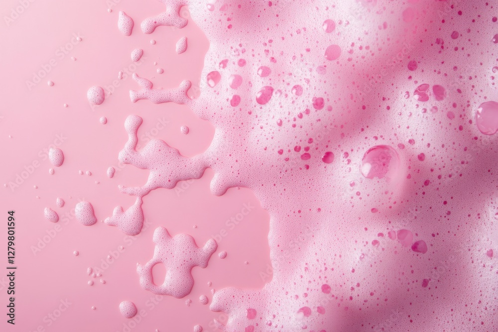Pink bubbly soapy foam sits on a pink background Pink bubbly soapy foam sits on a pink background