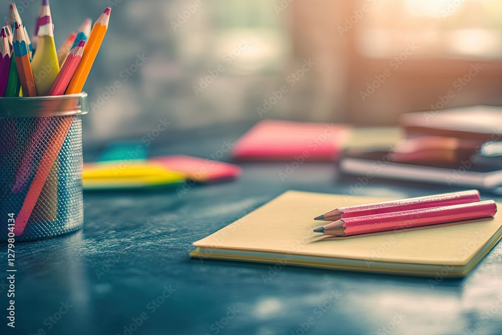 Vibrant Image of Back to School Postit with School Supplies Vibrant Image of Back to School Postit with School Supplies