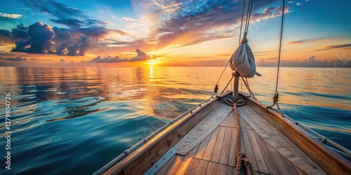 Golden Hour Voyage A Serene Sailboat Journey Across a Calm Ocean at Sunset