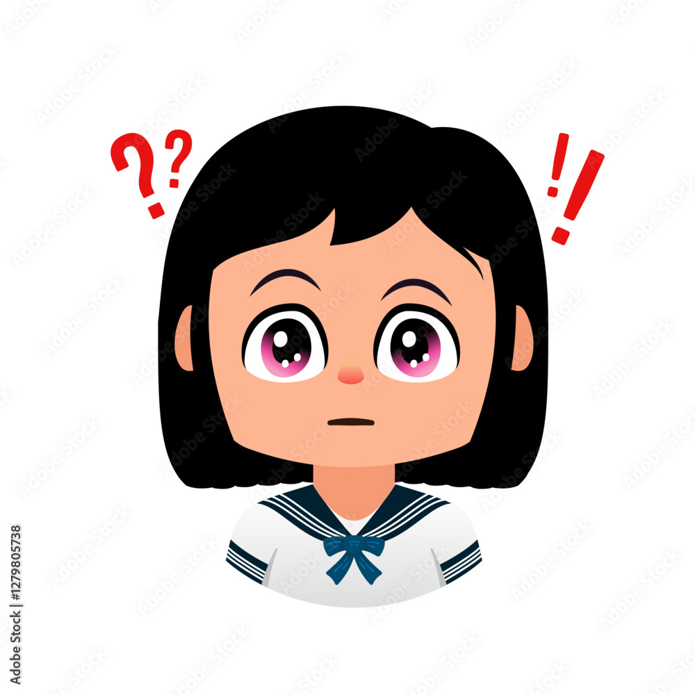 Confused Cartoon girl, Emoji girl School, Confused student struggling with homework Confused Cartoon girl, Emoji girl School, Confused student struggling with homework