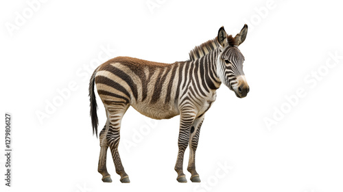 Unique zebra standing against a white background