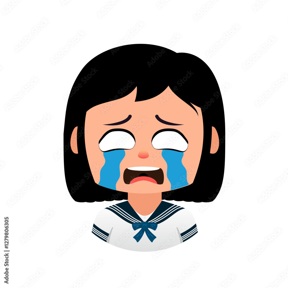 Crying Cartoon girl, Emoji girl School, Crying student disappointed with test results Crying Cartoon girl, Emoji girl School, Crying student disappointed with test results