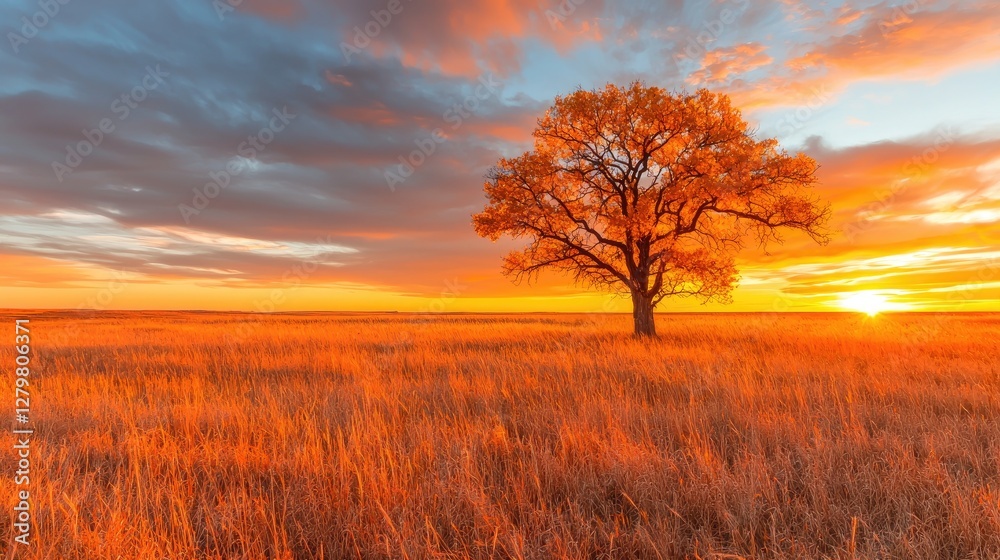 Fototapeta premium Golden Sunrise over Prairie Landscape