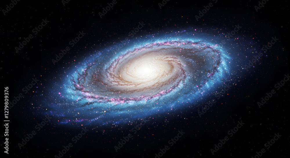 A vivid spiral galaxy with swirling blue and purple arms, glowing with stardust A vivid spiral galaxy with swirling blue and purple arms, glowing with stardust