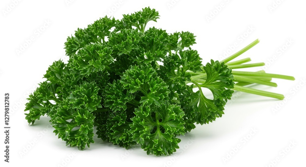 Fresh Curly Parsley Bunch on White Background for Culinary Use Fresh Curly Parsley Bunch on White Background for Culinary Use