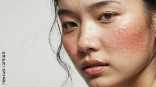 Close-up of Woman with Acne: Intimate Portrait of a Woman Struggling with Acne